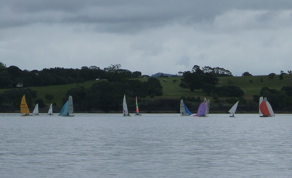 The mixed fleet in front of the Waitangi golf course - HARKEN Labour Weekend Regatta © Rosie Reid